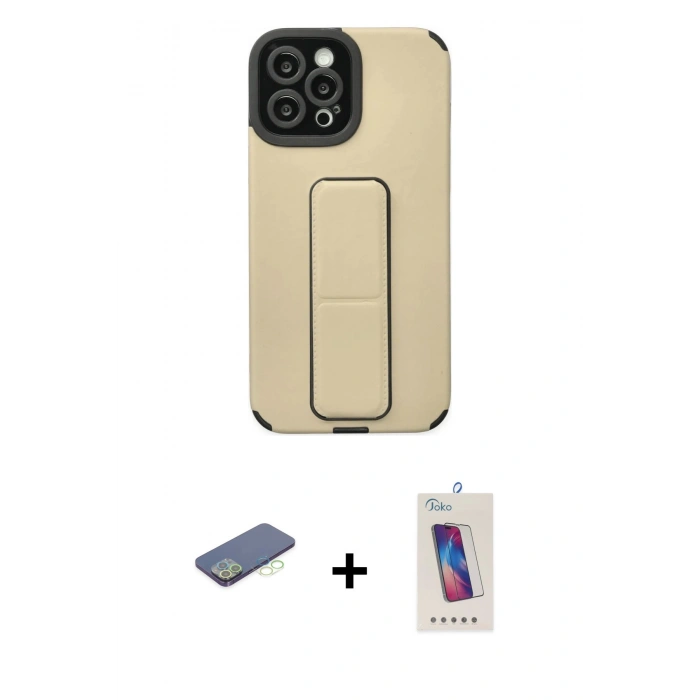 MARSİLYAN™- iPhone 12 Pro Max Kılıf Çekirdek Yansıma - Siyah Joko 5D Cam + Renkli Kamera Lens Koruma Cam - YL
