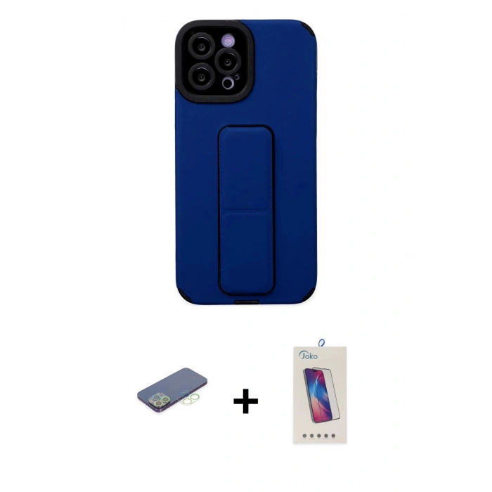 MARSİLYAN™- iPhone 12 Pro Max Kılıf Çekirdek Yansıma - Siyah Joko 5D Cam + Renkli Kamera Lens Koruma Cam - YL