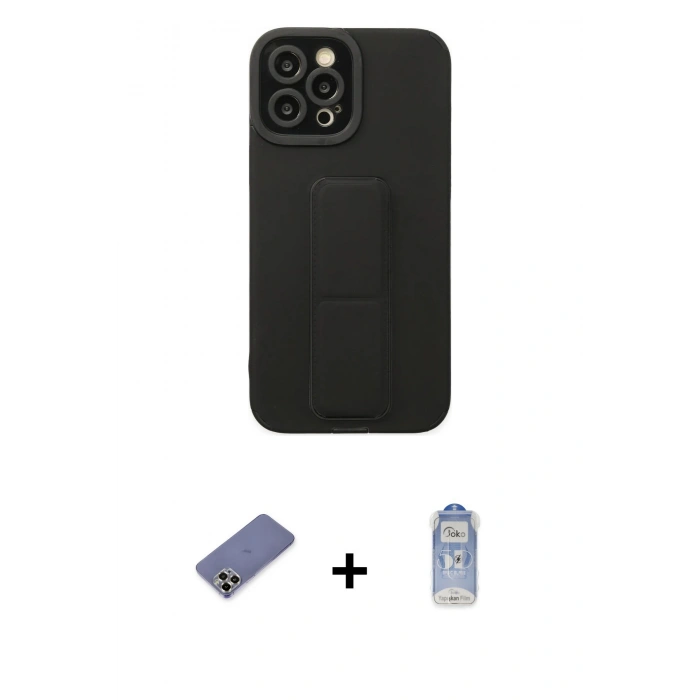 MARSİLYAN™- iPhone 12 Pro Max Kılıf Çekirdek Yansıma - Siyah Joko Magic 5D Cam + Metal Kamera Lens Koruma Cam - GD