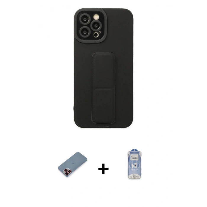 MARSİLYAN™- iPhone 12 Pro Max Kılıf Çekirdek Yansıma - Siyah Joko Magic 5D Cam + Kırmızı Metal Kamera Lens Koruma Cam