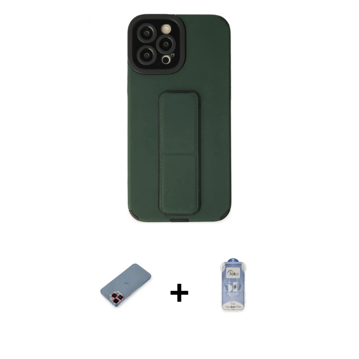 MARSİLYAN™- iPhone 12 Pro Max Kılıf Çekirdek Yansıma - Siyah Joko Magic 5D Cam + Kırmızı Metal Kamera Lens Koruma Cam
