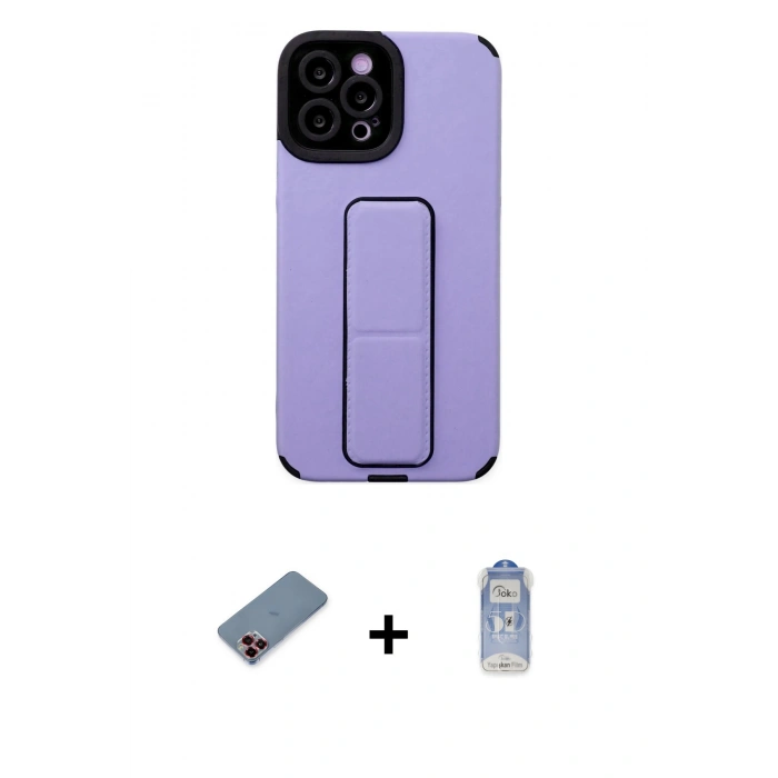 MARSİLYAN™- iPhone 12 Pro Max Kılıf Çekirdek Yansıma - Siyah Joko Magic 5D Cam + Kırmızı Metal Kamera Lens Koruma Cam