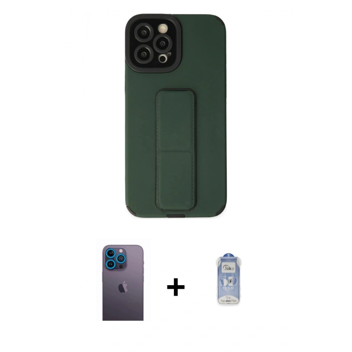 MARSİLYAN™- iPhone 12 Pro Max Kılıf Çekirdek Yansıma - Siyah Joko Magic 5D Cam + Mavi Neon Fosforlu Kamera Lens