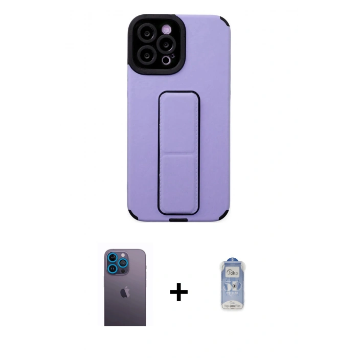 MARSİLYAN™- iPhone 12 Pro Max Kılıf Çekirdek Yansıma - Siyah Joko Magic 5D Cam + Mavi Neon Fosforlu Kamera Lens