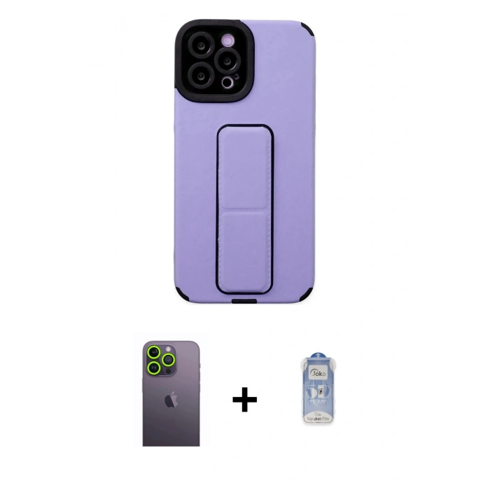 MARSİLYAN™- iPhone 12 Pro Max Kılıf Çekirdek Yansıma - Siyah Joko Magic 5D Cam + Neon Fosforlu Kamera Lens - YL