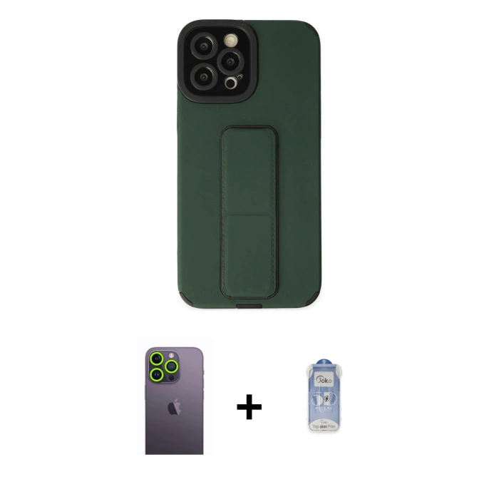 MARSİLYAN™- iPhone 12 Pro Max Kılıf Çekirdek Yansıma - Siyah Joko Magic 5D Cam + Neon Fosforlu Kamera Lens - YL