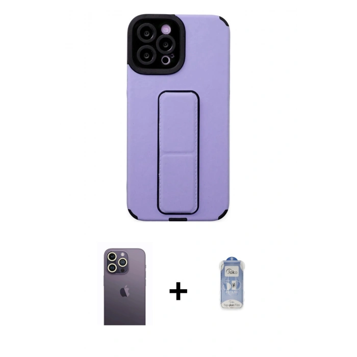 MARSİLYAN™- iPhone 12 Pro Max Kılıf Çekirdek Yansıma - Siyah Joko Magic 5D Cam + Neon Fosforlu Kamera Lens - BZ