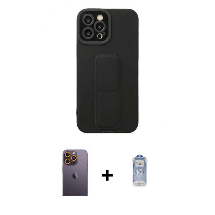 MARSİLYAN™- iPhone 12 Pro Max Kılıf Çekirdek Yansıma - Siyah Joko Magic 5D Cam + Neon Fosforlu Kamera Lens - SI