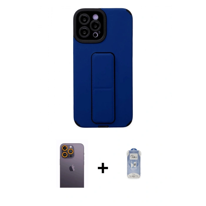 MARSİLYAN™- iPhone 12 Pro Max Kılıf Çekirdek Yansıma - Siyah Joko Magic 5D Cam + Neon Fosforlu Kamera Lens - SI