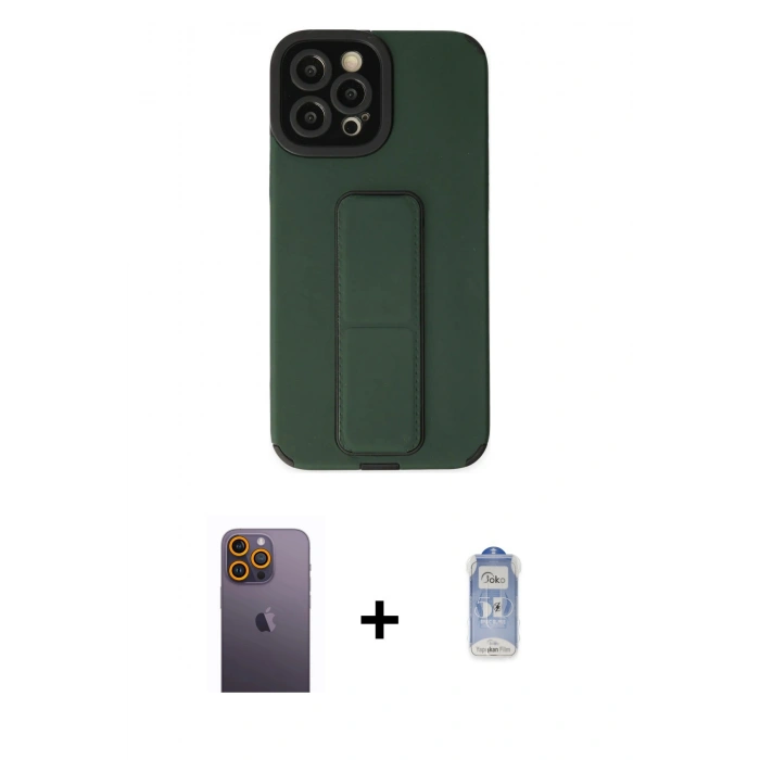 MARSİLYAN™- iPhone 12 Pro Max Kılıf Çekirdek Yansıma - Siyah Joko Magic 5D Cam + Neon Fosforlu Kamera Lens - SI
