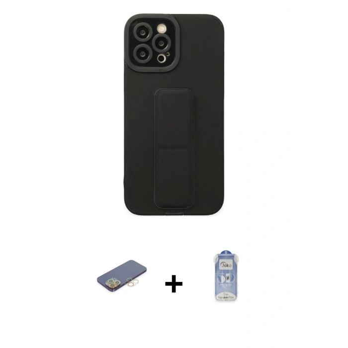 MARSİLYAN™- iPhone 12 Pro Max Kılıf Çekirdek Yansıma - Siyah Joko Magic 5D Cam + Renkli Kamera Lens Koruma Cam - SI