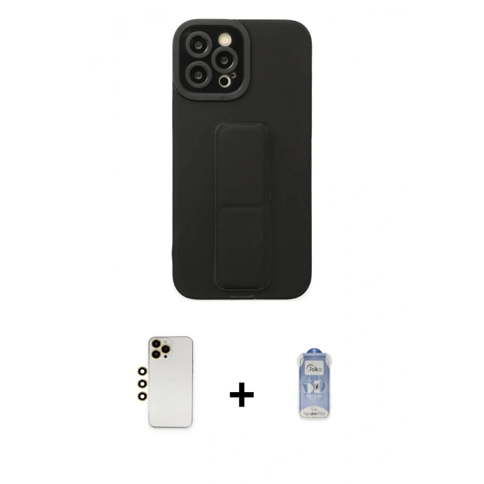 MARSİLYAN™- iPhone 12 Pro Max Kılıf Çekirdek Yansıma - Siyah Joko Magic 5D Cam + Shine Kamera Lens - GD