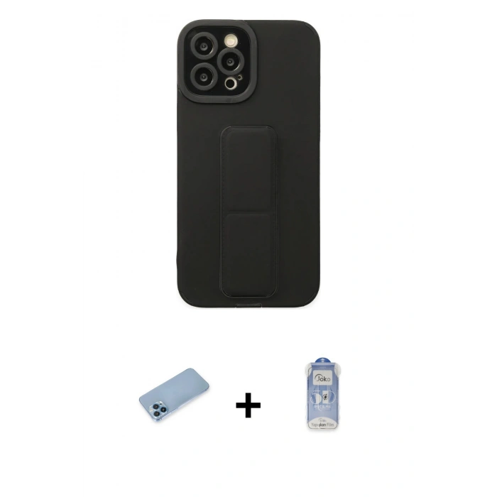 MARSİLYAN™- iPhone 12 Pro Max Kılıf Çekirdek Yansıma - Siyah Joko Magic 5D Cam + Shine Kamera Lens Koruma Cam - MI