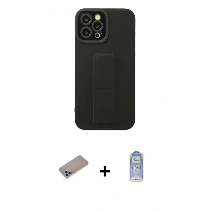 MARSİLYAN™- iPhone 12 Pro Max Kılıf Çekirdek Yansıma - Siyah Joko Magic 5D Cam + Shine Kamera Lens Koruma Cam - SABE