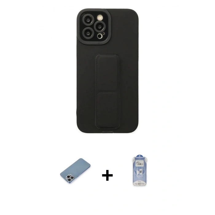 MARSİLYAN™- iPhone 12 Pro Max Kılıf Çekirdek Yansıma - Siyah Joko Magic 5D Cam + Shine Kamera Lens Koruma Cam - GI