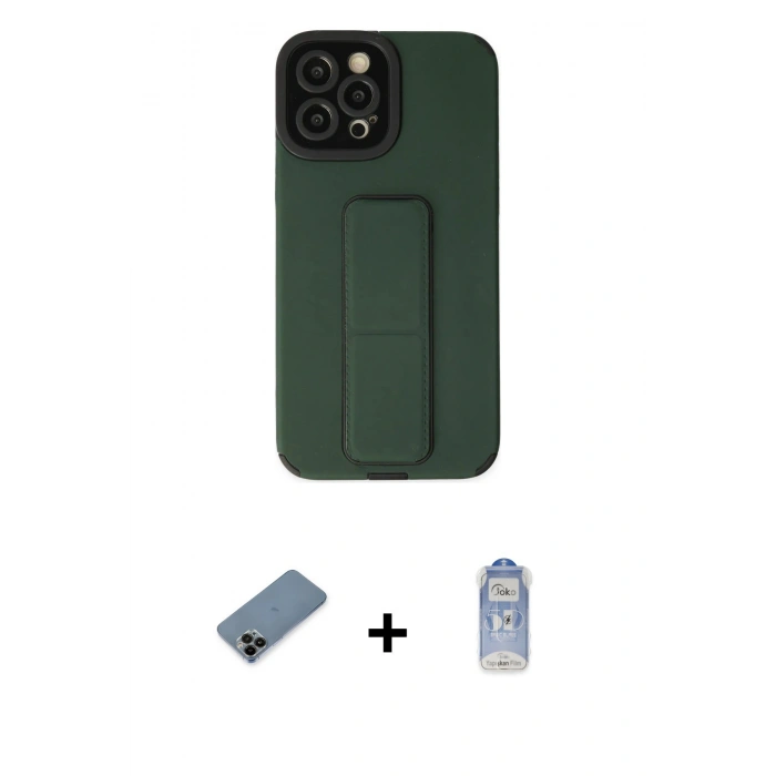 MARSİLYAN™- iPhone 12 Pro Max Kılıf Çekirdek Yansıma - Siyah Joko Magic 5D Cam + Siyah Shine Kamera Lens Koruma Cam