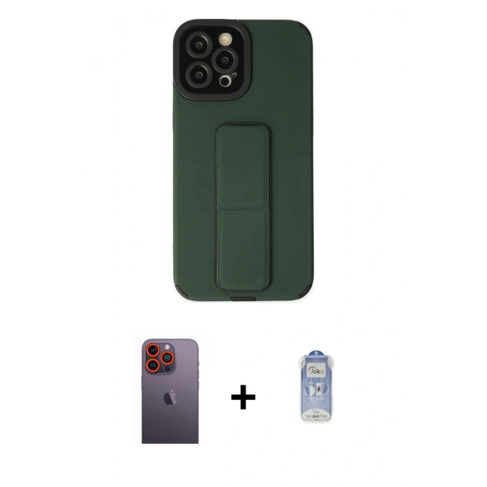 MARSİLYAN™- iPhone 12 Pro Max Kılıf Çekirdek Yansıma - Siyah Joko Magic 5D Cam + Neon Fosforlu Kamera Lens - TU
