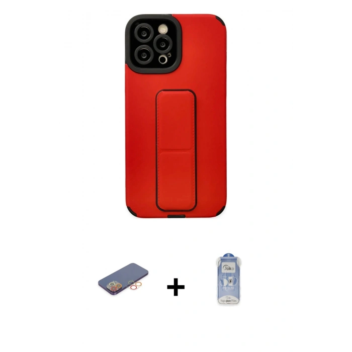 MARSİLYAN™- iPhone 12 Pro Max Kılıf Çekirdek Yansıma - Siyah Joko Magic 5D Cam + Turuncu Renkli Kamera Lens Koruma Cam