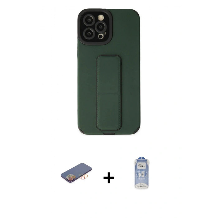 MARSİLYAN™- iPhone 12 Pro Max Kılıf Çekirdek Yansıma - Siyah Joko Magic 5D Cam + Turuncu Renkli Kamera Lens Koruma Cam