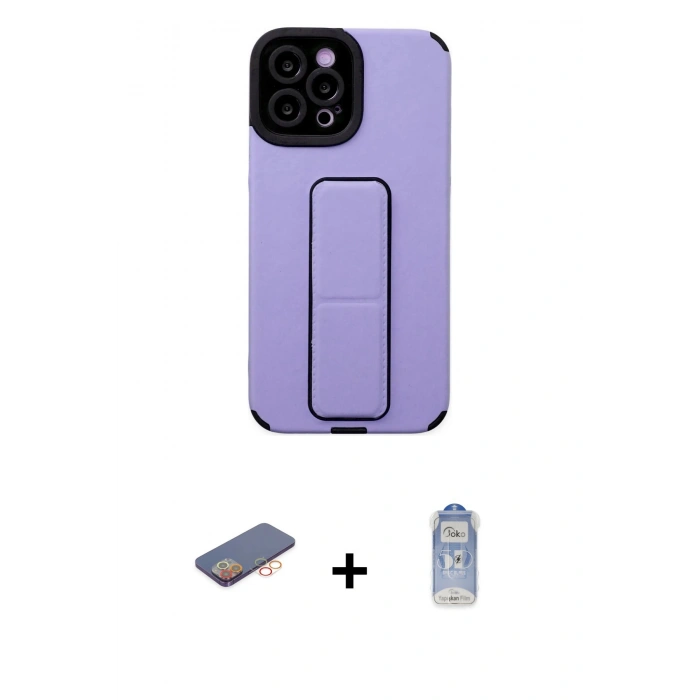 MARSİLYAN™- iPhone 12 Pro Max Kılıf Çekirdek Yansıma - Siyah Joko Magic 5D Cam + Turuncu Renkli Kamera Lens Koruma Cam