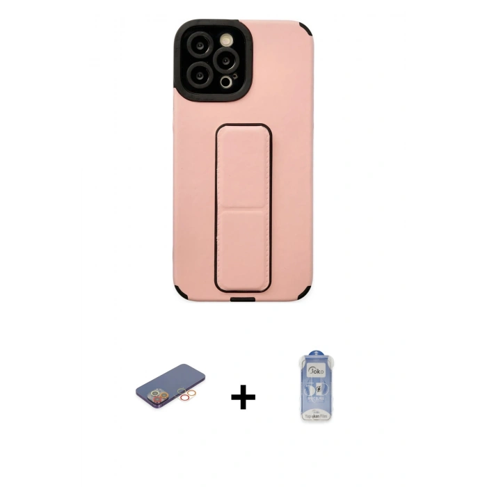 MARSİLYAN™- iPhone 12 Pro Max Kılıf Çekirdek Yansıma - Siyah Joko Magic 5D Cam + Turuncu Renkli Kamera Lens Koruma Cam