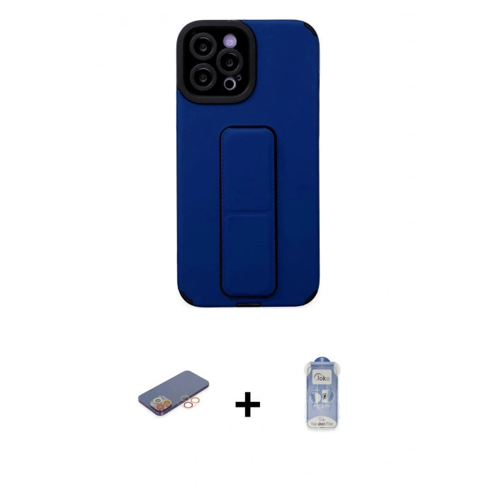 MARSİLYAN™- iPhone 12 Pro Max Kılıf Çekirdek Yansıma - Siyah Joko Magic 5D Cam + Turuncu Renkli Kamera Lens Koruma Cam