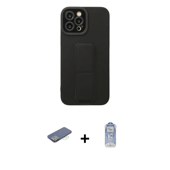 MARSİLYAN™- iPhone 12 Pro Max Kılıf Çekirdek Yansıma - Siyah Joko Magic 5D Cam + Renkli Kamera Lens Koruma Cam - YL