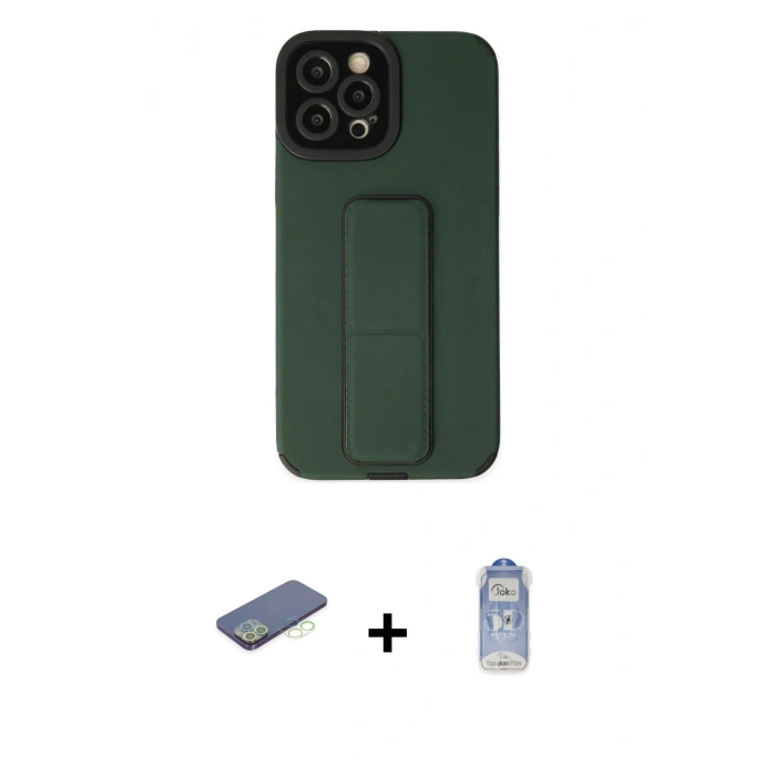 MARSİLYAN™- iPhone 12 Pro Max Kılıf Çekirdek Yansıma - Siyah Joko Magic 5D Cam + Renkli Kamera Lens Koruma Cam - YL