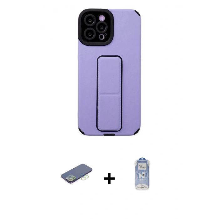 MARSİLYAN™- iPhone 12 Pro Max Kılıf Çekirdek Yansıma - Siyah Joko Magic 5D Cam + Renkli Kamera Lens Koruma Cam - YL