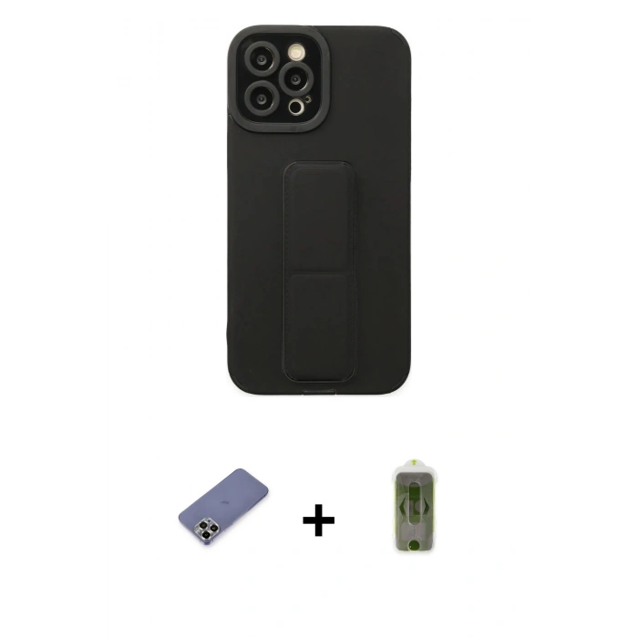 MARSİLYAN™- iPhone 12 Pro Max Kılıf Çekirdek Yansıma - Siyah Joko Magic 5D Hayalet Cam + Metal Kamera Lens Koruma Cam - GD