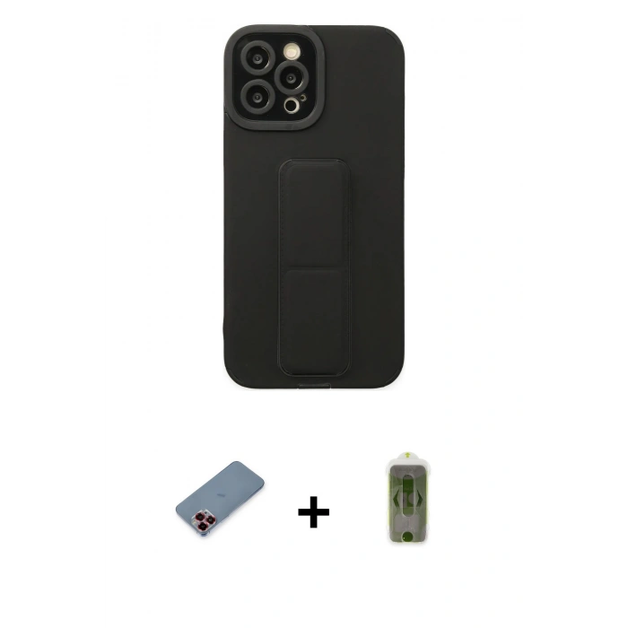 MARSİLYAN™- iPhone 12 Pro Max Kılıf Çekirdek Yansıma - Siyah Joko Magic 5D Hayalet Cam + Metal Kamera Lens Koruma Cam - KI