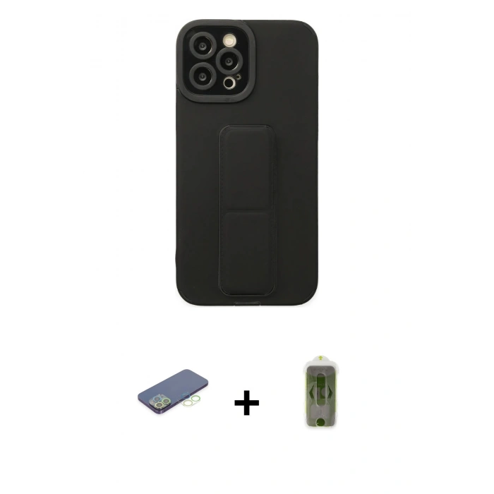 MARSİLYAN™- iPhone 12 Pro Max Kılıf Çekirdek Yansıma - Siyah Joko Magic 5D Hayalet Cam + Renkli Kamera Lens Koruma Cam - YL