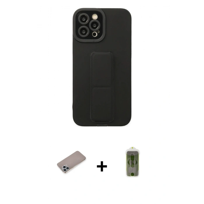 MARSİLYAN™- iPhone 12 Pro Max Kılıf Çekirdek Yansıma - Siyah Joko Magic 5D Hayalet Cam + Shine Kamera Lens Koruma Cam - SABE