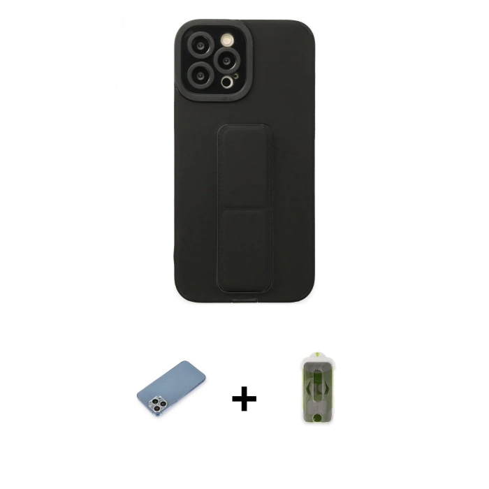 MARSİLYAN™- iPhone 12 Pro Max Kılıf Çekirdek Yansıma - Siyah Joko Magic 5D Hayalet Cam + Shine Kamera Lens Koruma Cam - GS