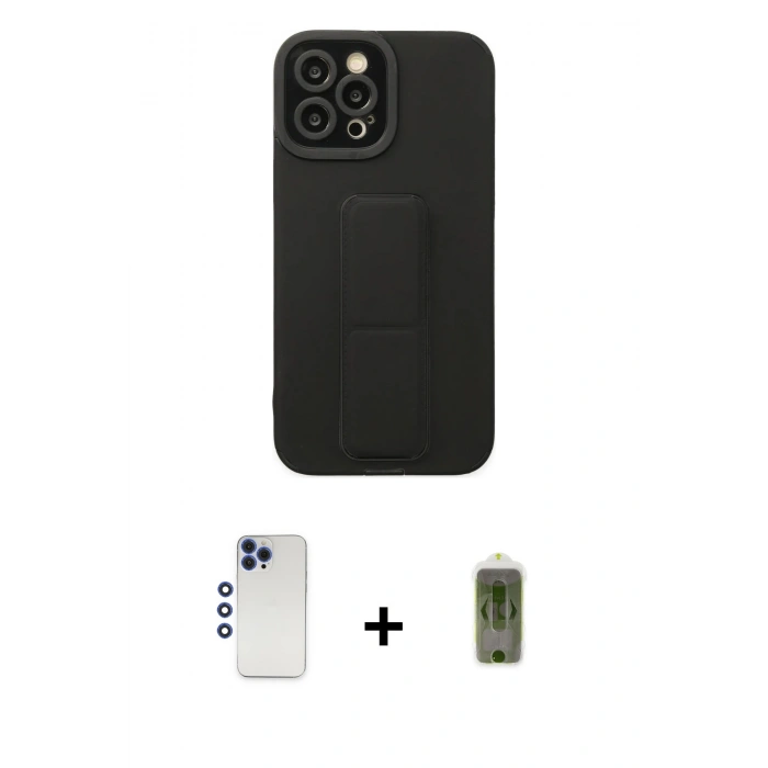 MARSİLYAN™- iPhone 12 Pro Max Kılıf Çekirdek Yansıma - Siyah Joko Magic 5D Hayalet Cam + Shine Kamera Lens - LT