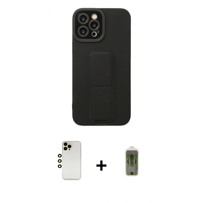 MARSİLYAN™- iPhone 12 Pro Max Kılıf Çekirdek Yansıma - Siyah Joko Magic 5D Hayalet Cam + Shine Kamera Lens - GD