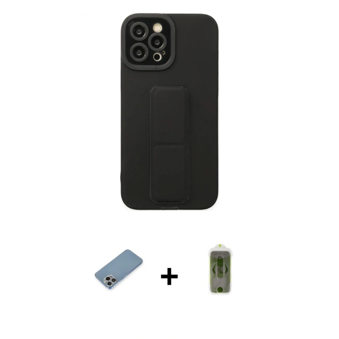MARSİLYAN™- iPhone 12 Pro Max Kılıf Çekirdek Yansıma - Siyah Joko Magic 5D Hayalet Cam + Shine Kamera Lens Koruma Cam - GI