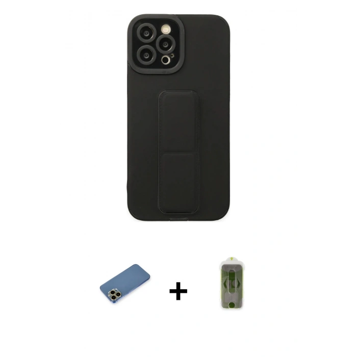 MARSİLYAN™- iPhone 12 Pro Max Kılıf Çekirdek Yansıma - Siyah Joko Magic 5D Hayalet Cam + Shine Kamera Lens Koruma Cam - GD