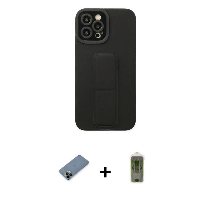 MARSİLYAN™- iPhone 12 Pro Max Kılıf Çekirdek Yansıma - Siyah Joko Magic 5D Hayalet Cam + Shine Kamera Lens Koruma Cam - SH