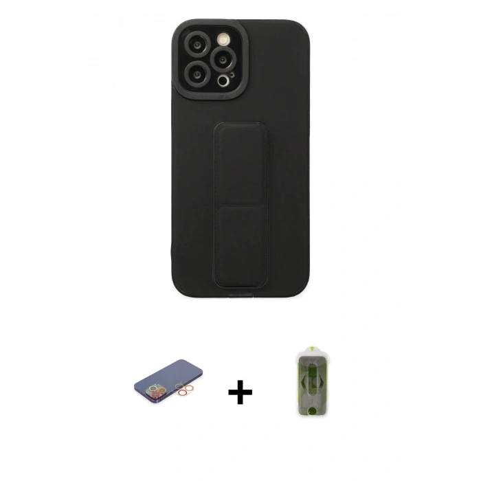 MARSİLYAN™- iPhone 12 Pro Max Kılıf Çekirdek Yansıma - Siyah Joko Magic 5D Hayalet Cam + Renkli Kamera Lens Koruma Cam - TU