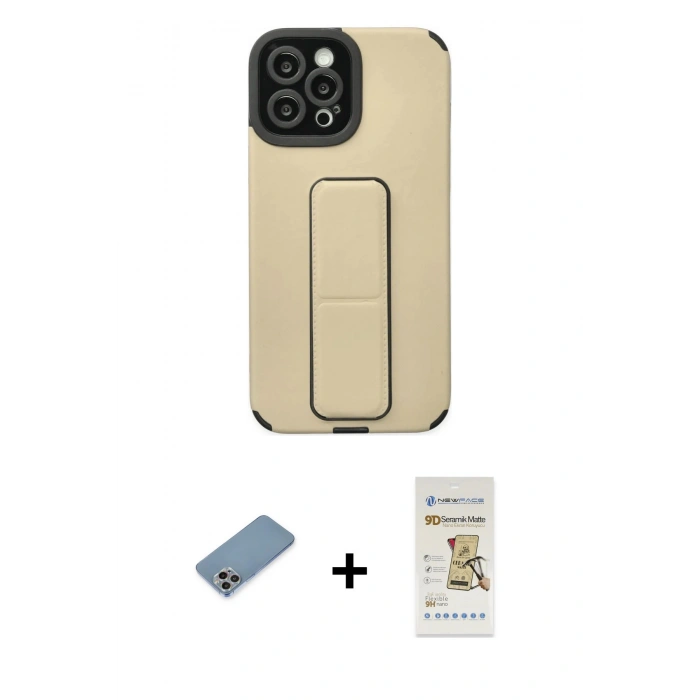 MARSİLYAN™- iPhone 12 Pro Max Kılıf Çekirdek Yansıma - Siyah Mat Seramik Nano Ekran Koruyucu + Shine Kamera Lens Koruma Cam - GI