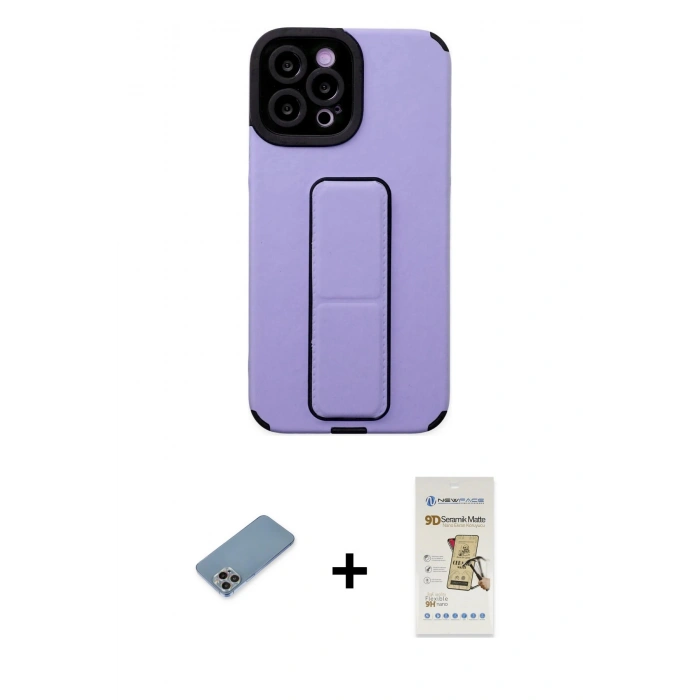 MARSİLYAN™- iPhone 12 Pro Max Kılıf Çekirdek Yansıma - Siyah Mat Seramik Nano Ekran Koruyucu + Shine Kamera Lens Koruma Cam - GI