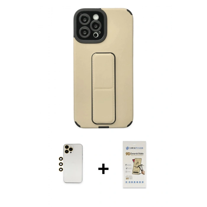 MARSİLYAN™- iPhone 12 Pro Max Kılıf Çekirdek Yansıma - Siyah Mat Seramik Nano Ekran Koruyucu + Shine Kamera Lens - GD