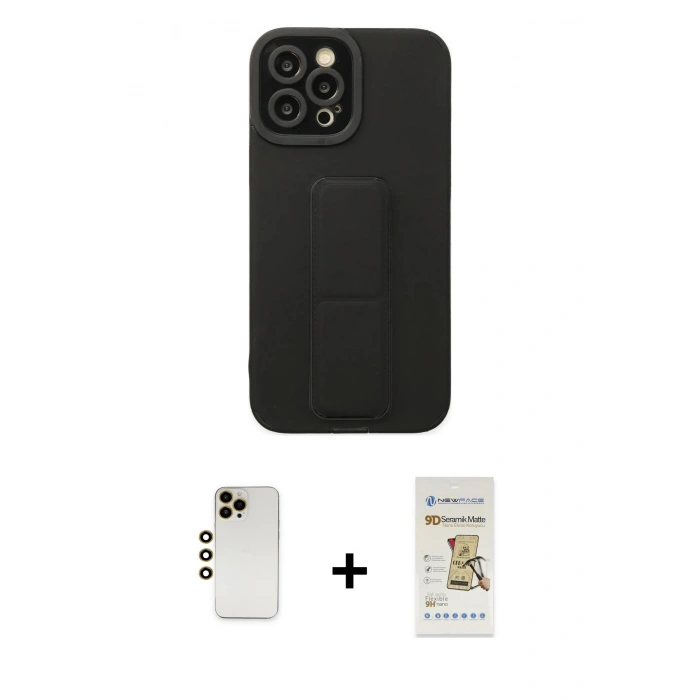 MARSİLYAN™- iPhone 12 Pro Max Kılıf Çekirdek Yansıma - Siyah Mat Seramik Nano Ekran Koruyucu + Shine Kamera Lens - GD