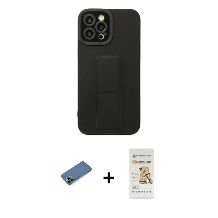 MARSİLYAN™- iPhone 12 Pro Max Kılıf Çekirdek Yansıma - Siyah Mat Seramik Nano Ekran Koruyucu + Shine Kamera Lens Koruma Cam - GD