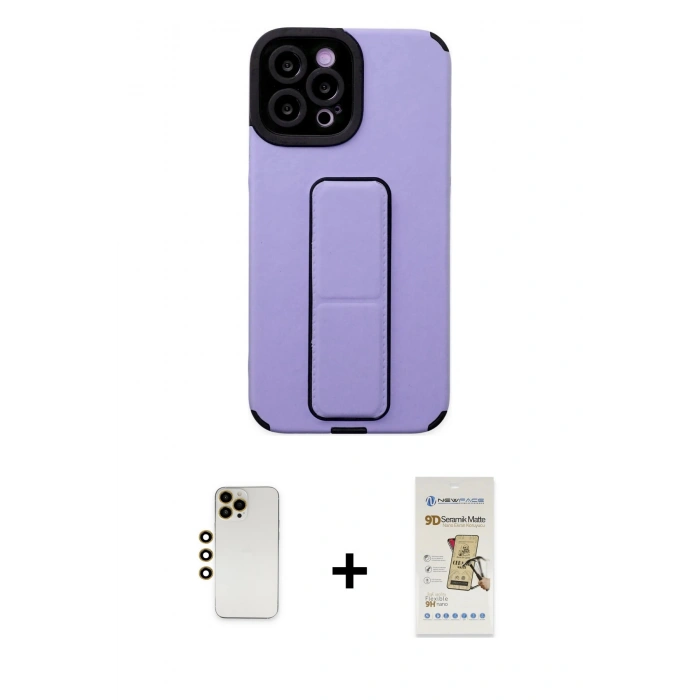 MARSİLYAN™- iPhone 12 Pro Max Kılıf Çekirdek Yansıma - Siyah Mat Seramik Nano Ekran Koruyucu + Shine Kamera Lens - GD