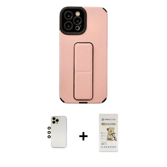 MARSİLYAN™- iPhone 12 Pro Max Kılıf Çekirdek Yansıma - Siyah Mat Seramik Nano Ekran Koruyucu + Shine Kamera Lens - GD