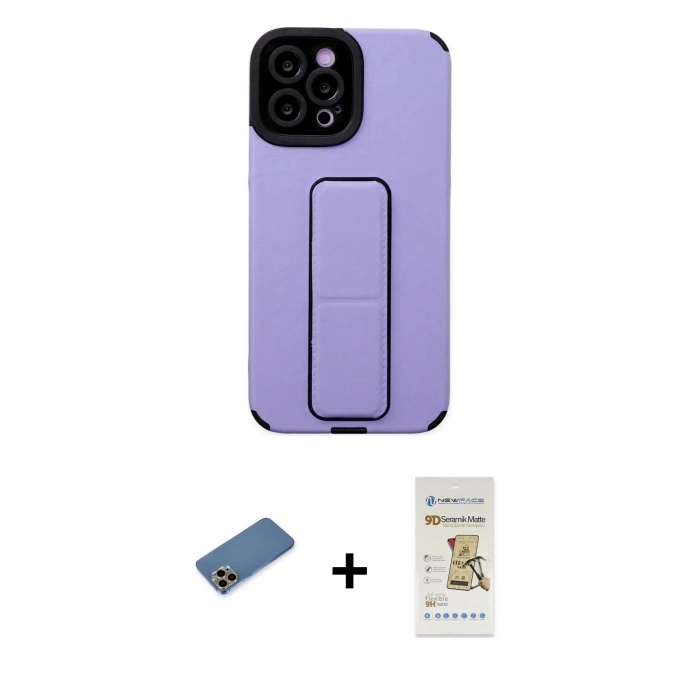 MARSİLYAN™- iPhone 12 Pro Max Kılıf Çekirdek Yansıma - Siyah Mat Seramik Nano Ekran Koruyucu + Shine Kamera Lens Koruma Cam - GD