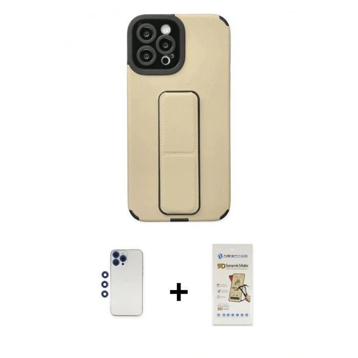 MARSİLYAN™- iPhone 12 Pro Max Kılıf Çekirdek Yansıma - Siyah Mat Seramik Nano Ekran Koruyucu + Lacivert Shine Kamera Lens