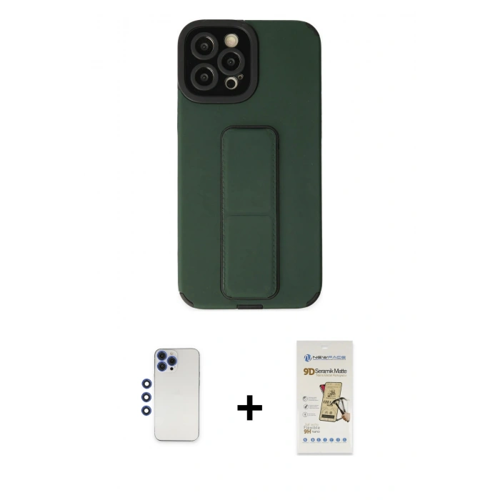 MARSİLYAN™- iPhone 12 Pro Max Kılıf Çekirdek Yansıma - Siyah Mat Seramik Nano Ekran Koruyucu + Lacivert Shine Kamera Lens